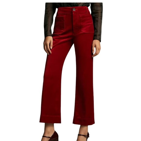 Anthropologie Maeve The Colette Wide Leg Crop Pant, Velvet, High Rise,Red, 28 - Picture 3 of 10